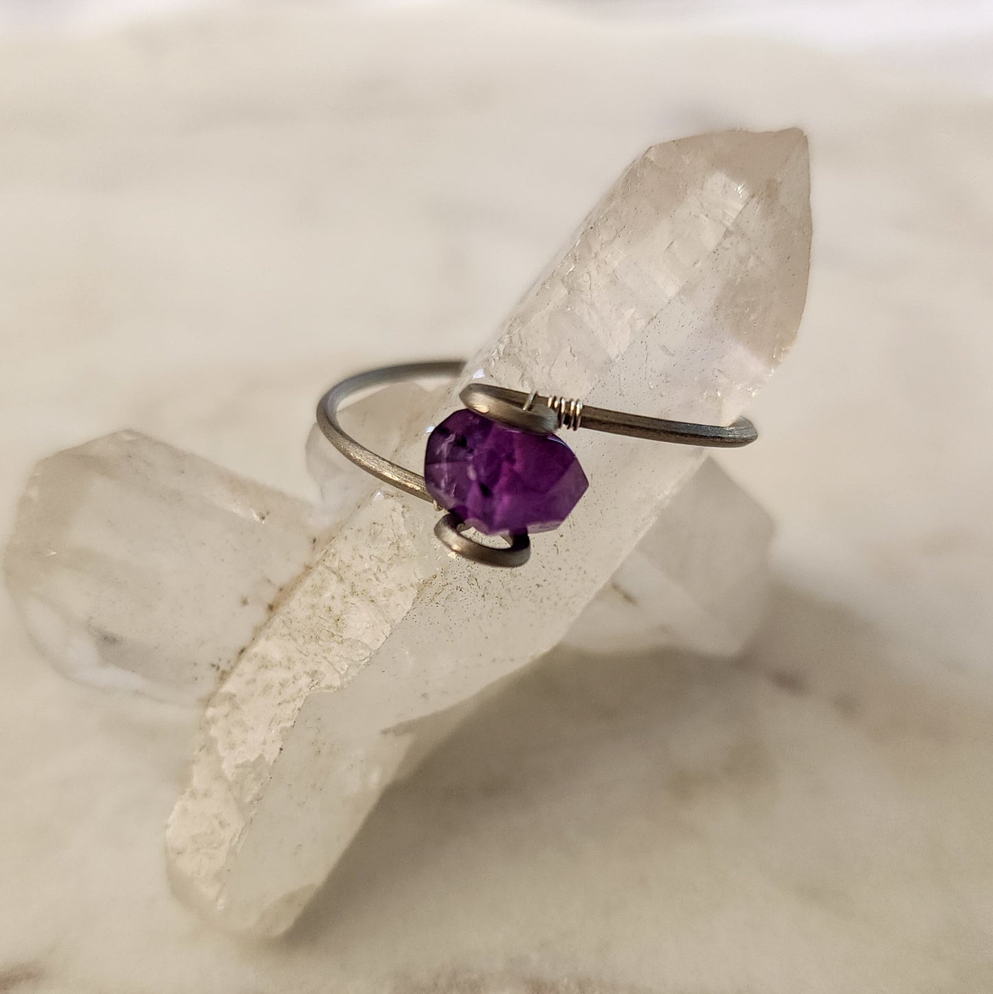 Amethyst Ember Ring- Titanium with Sterling Silver