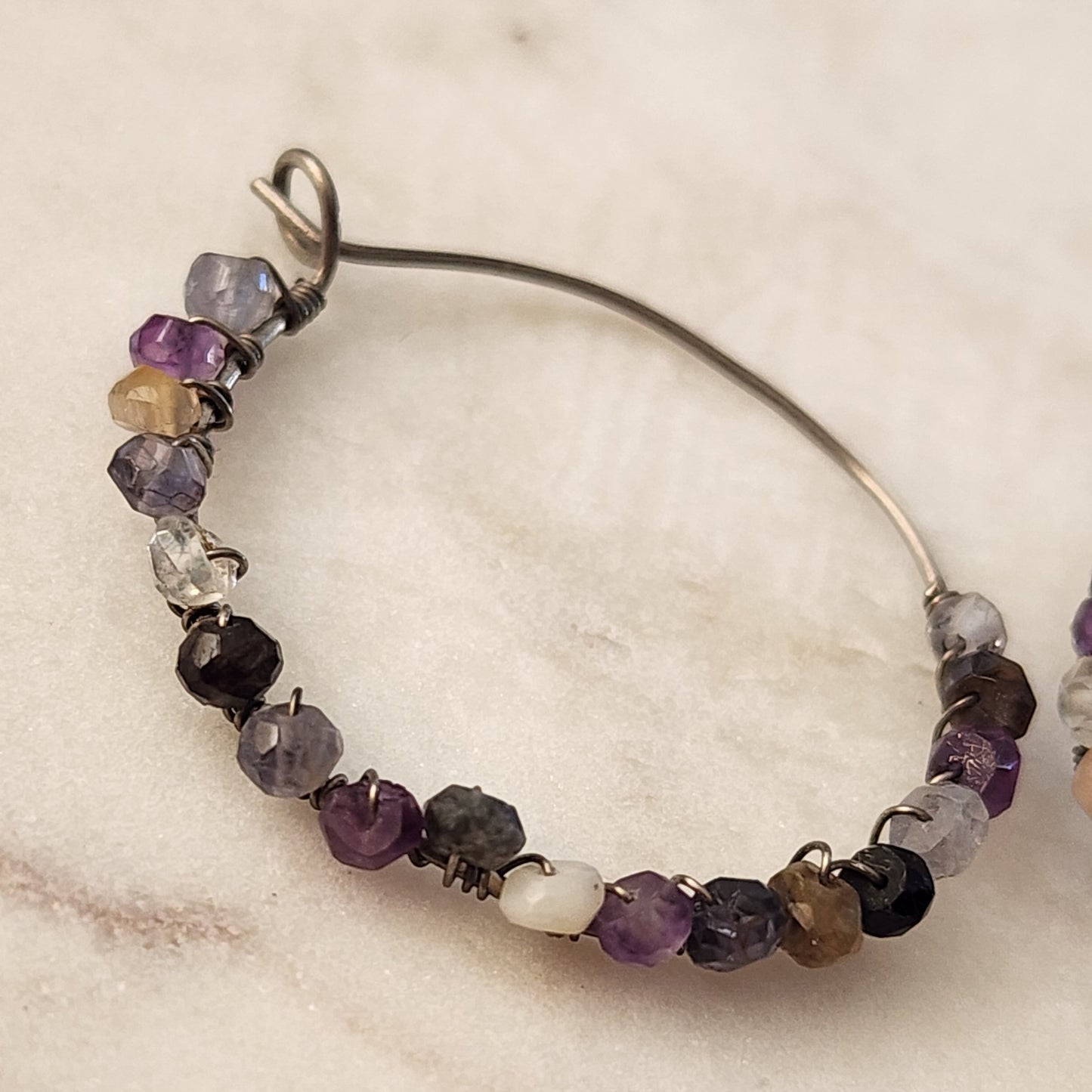 Prismatic Zircon Hoop Earrings — Hand-Wrapped on Titanium
