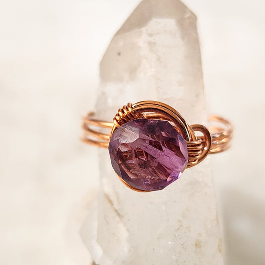 Amethyst Copper Wrapped Ring - Size 8