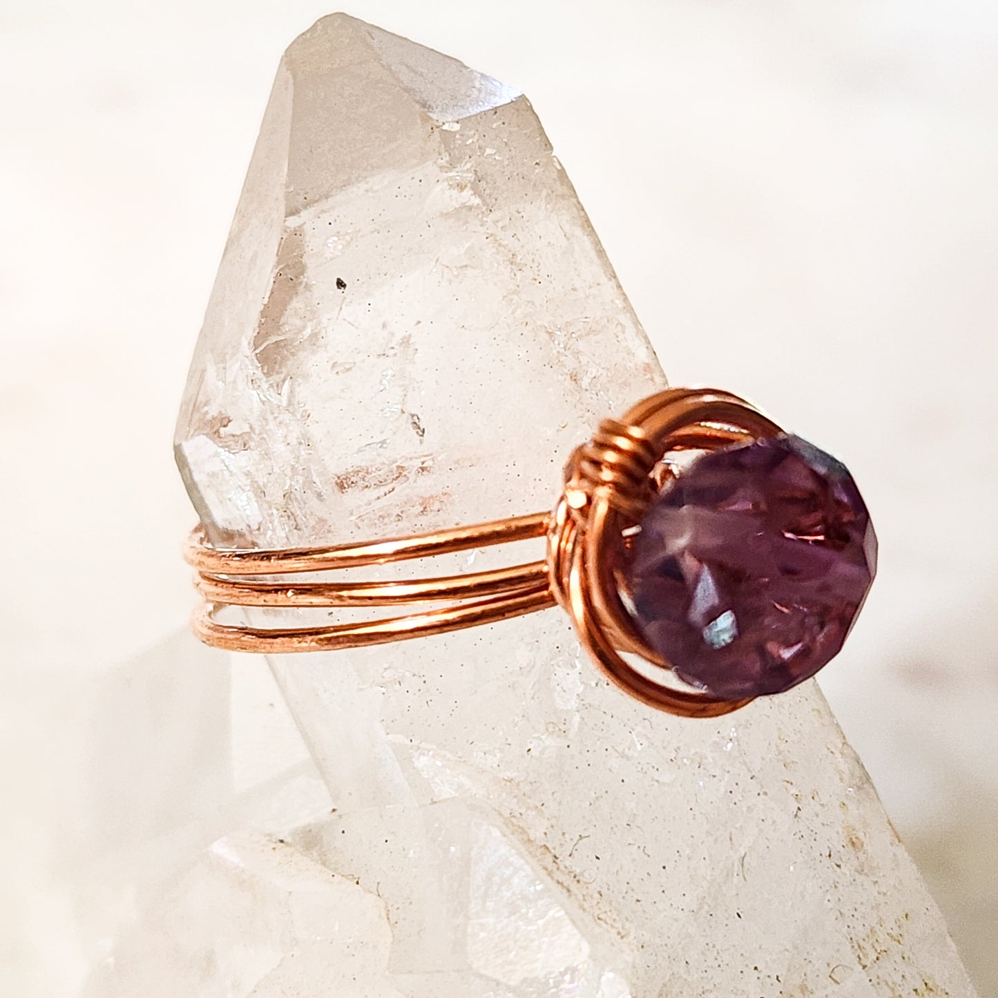 Amethyst Copper Wrapped Ring - Size 8