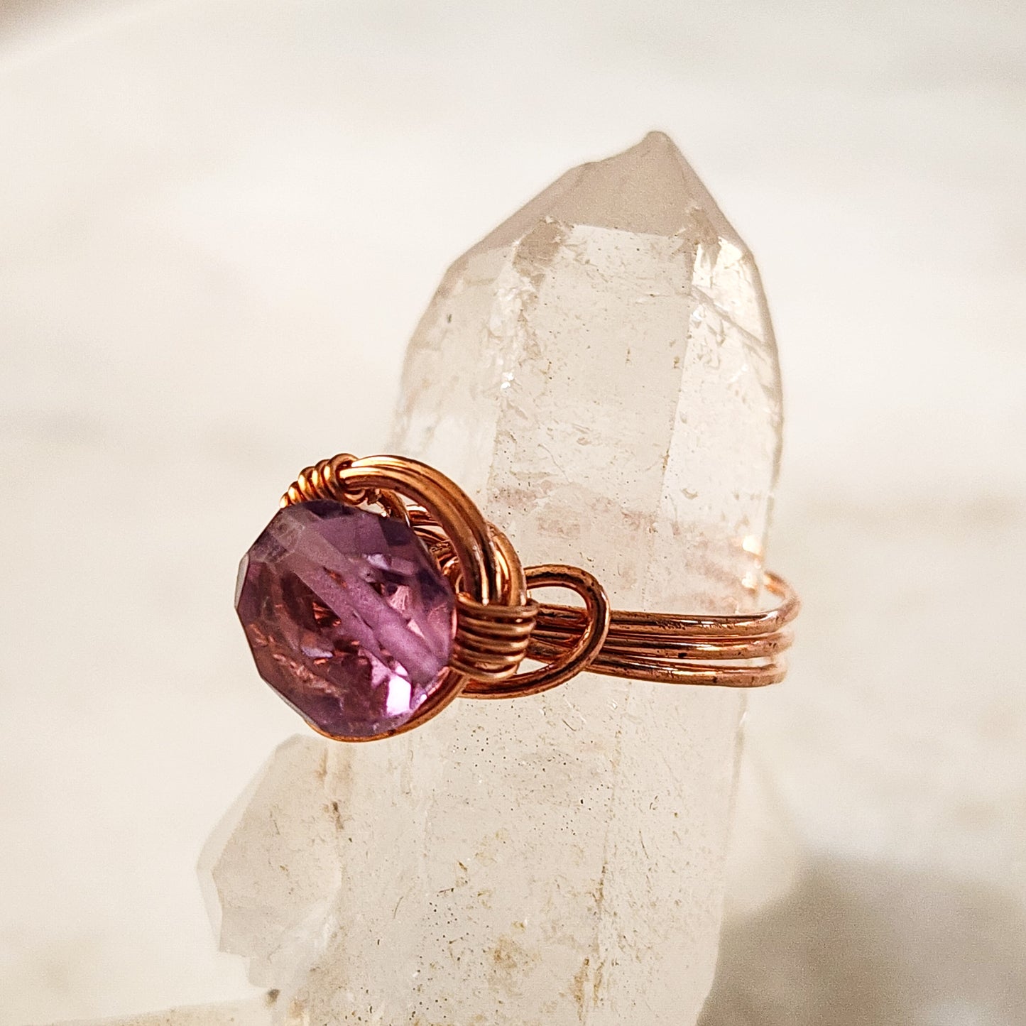 Amethyst Copper Wrapped Ring - Size 8