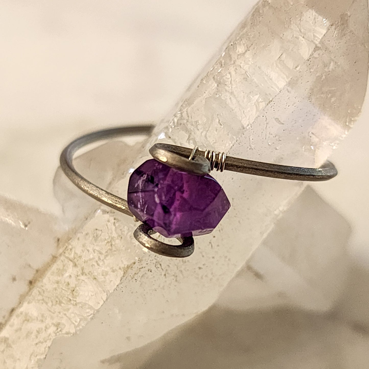 Amethyst Ember Ring- Titanium with Sterling Silver
