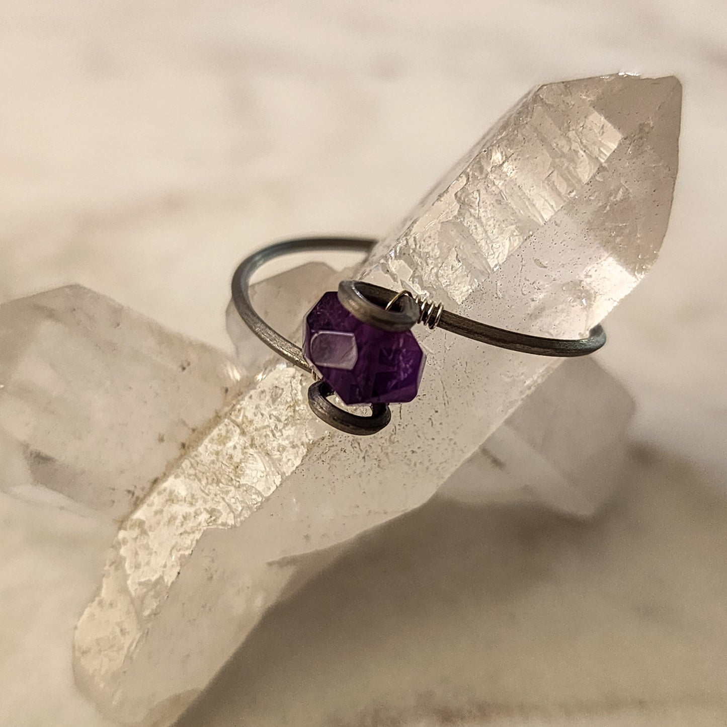 Amethyst Ember Ring- Titanium with Sterling Silver