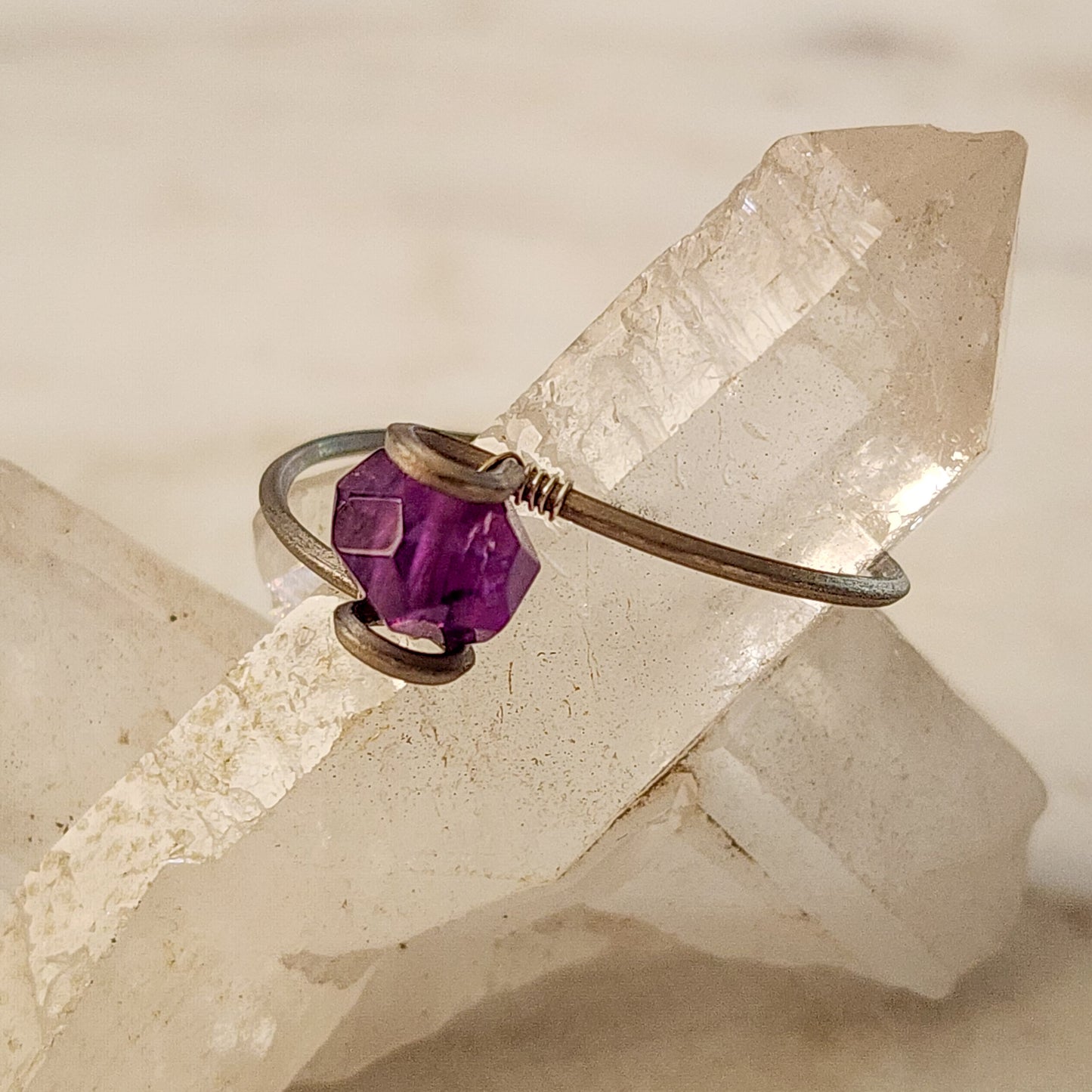 Amethyst Ember Ring- Titanium with Sterling Silver