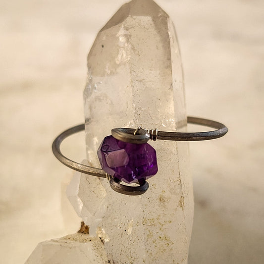 Amethyst Ember Ring- Titanium with Sterling Silver