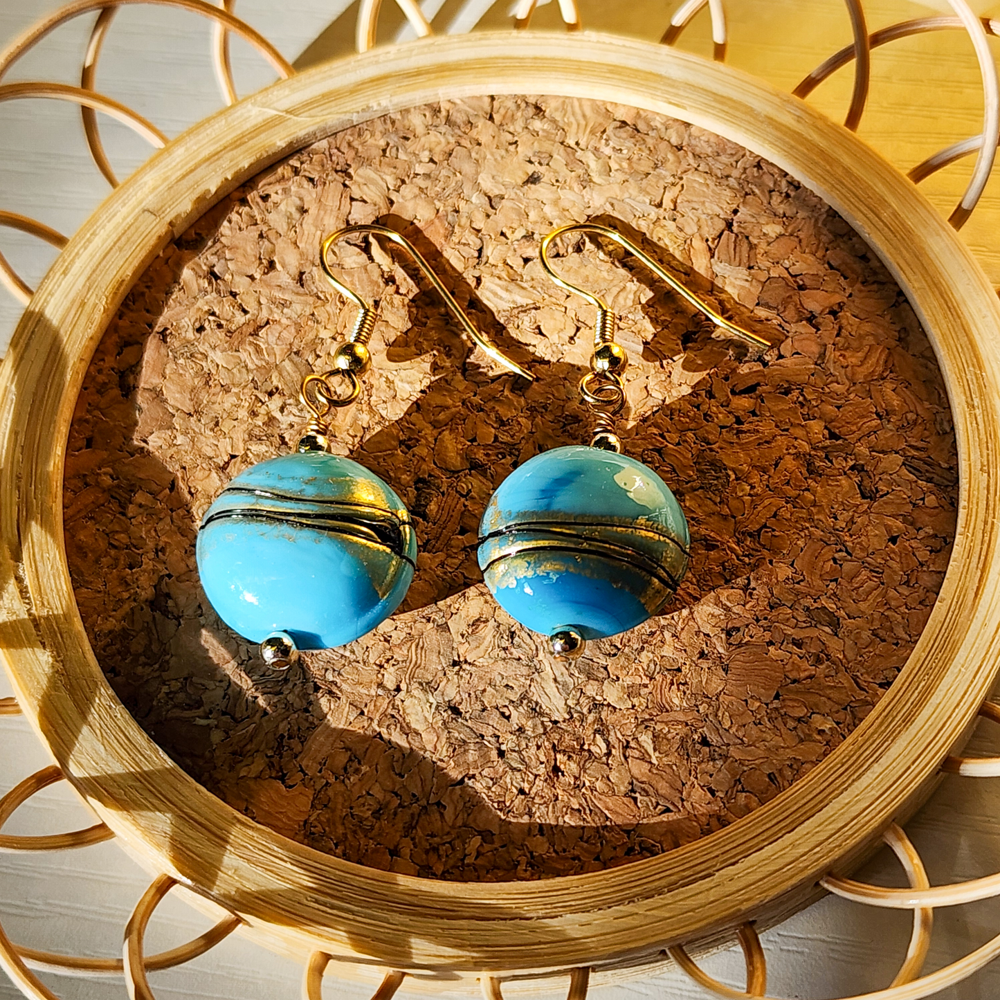 Celestial Drift Earrings – Blue & Gold Glass Beads