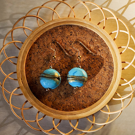 Celestial Drift Earrings – Blue & Gold Glass Beads