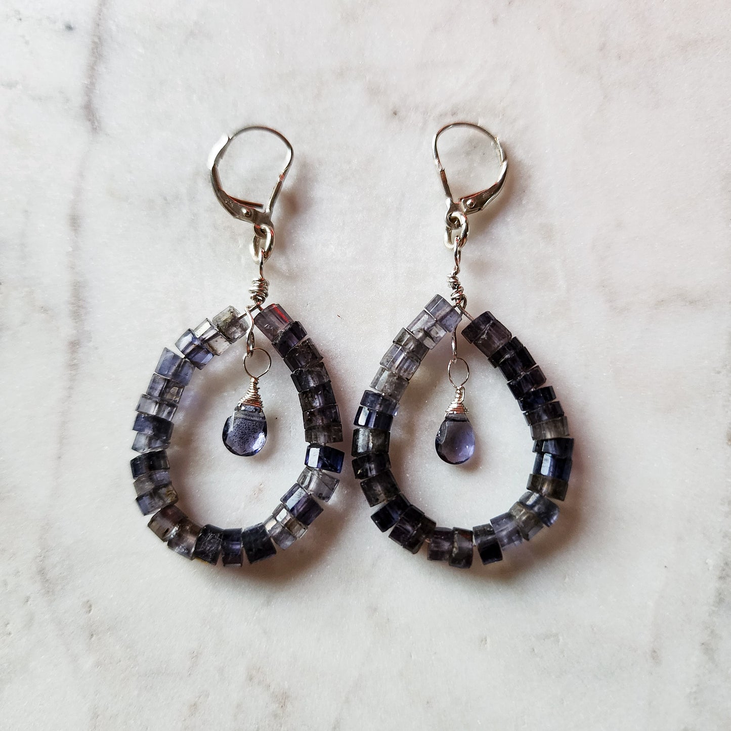 Mystic Sea Earrings – Iolite & Sterling Silver Heshi Hoops