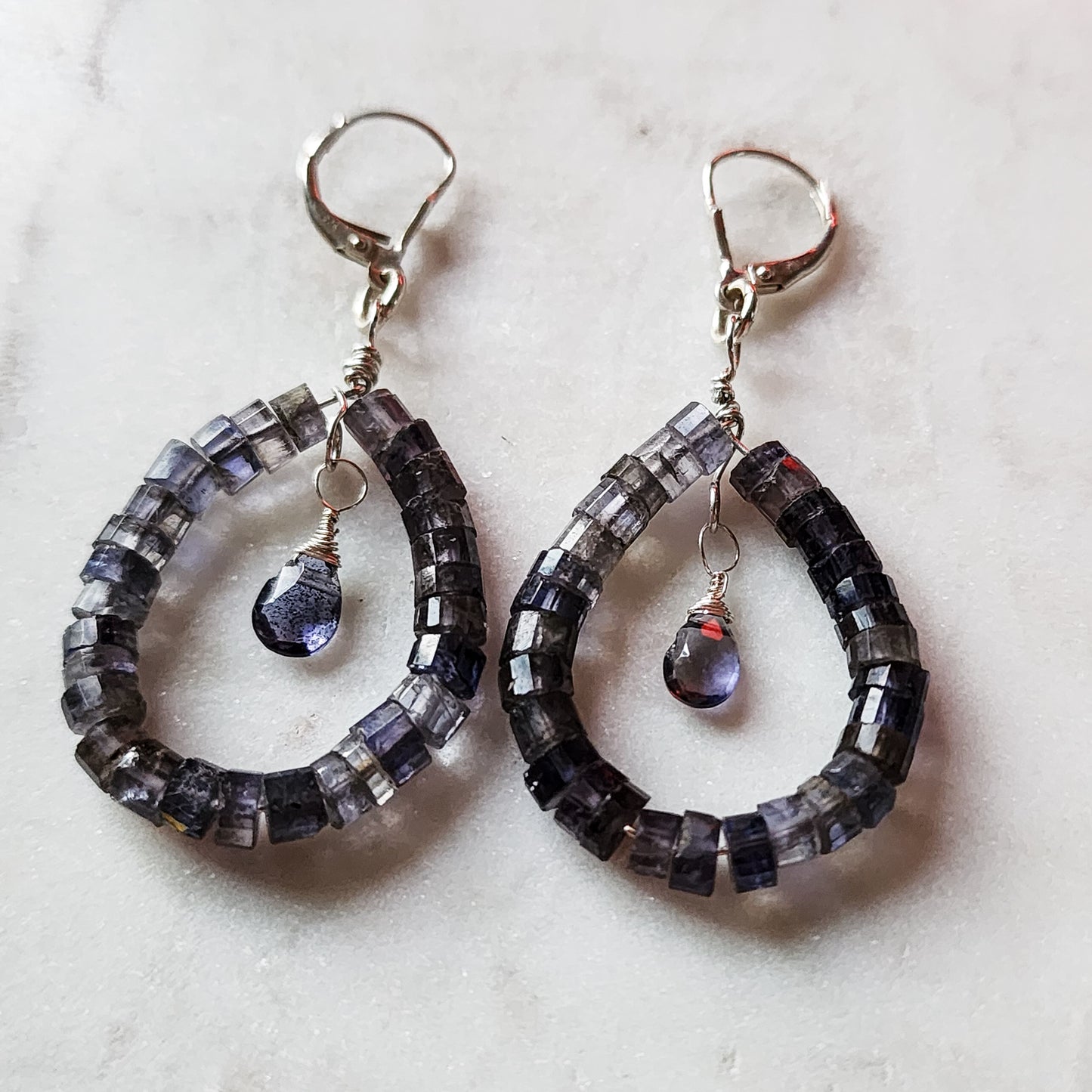 Mystic Sea Earrings – Iolite & Sterling Silver Heshi Hoops