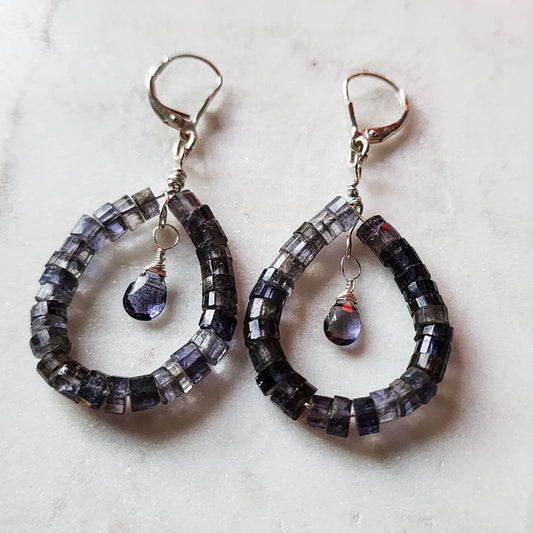Mystic Sea Earrings – Iolite & Sterling Silver Heshi Hoops