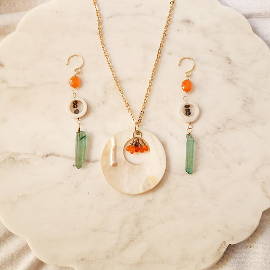 Solstice Tides Set – Shell, Carnelian, Iolite & Aqua Aura Quartz