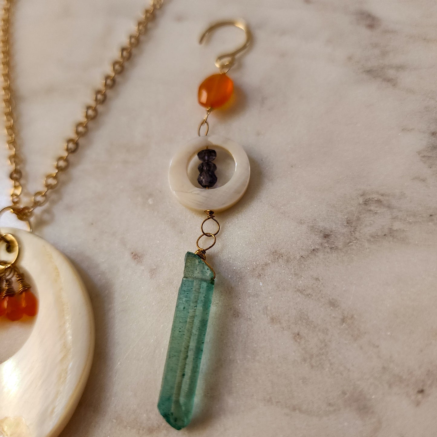 Solstice Tides Set – Shell, Carnelian, Iolite & Aqua Aura Quartz