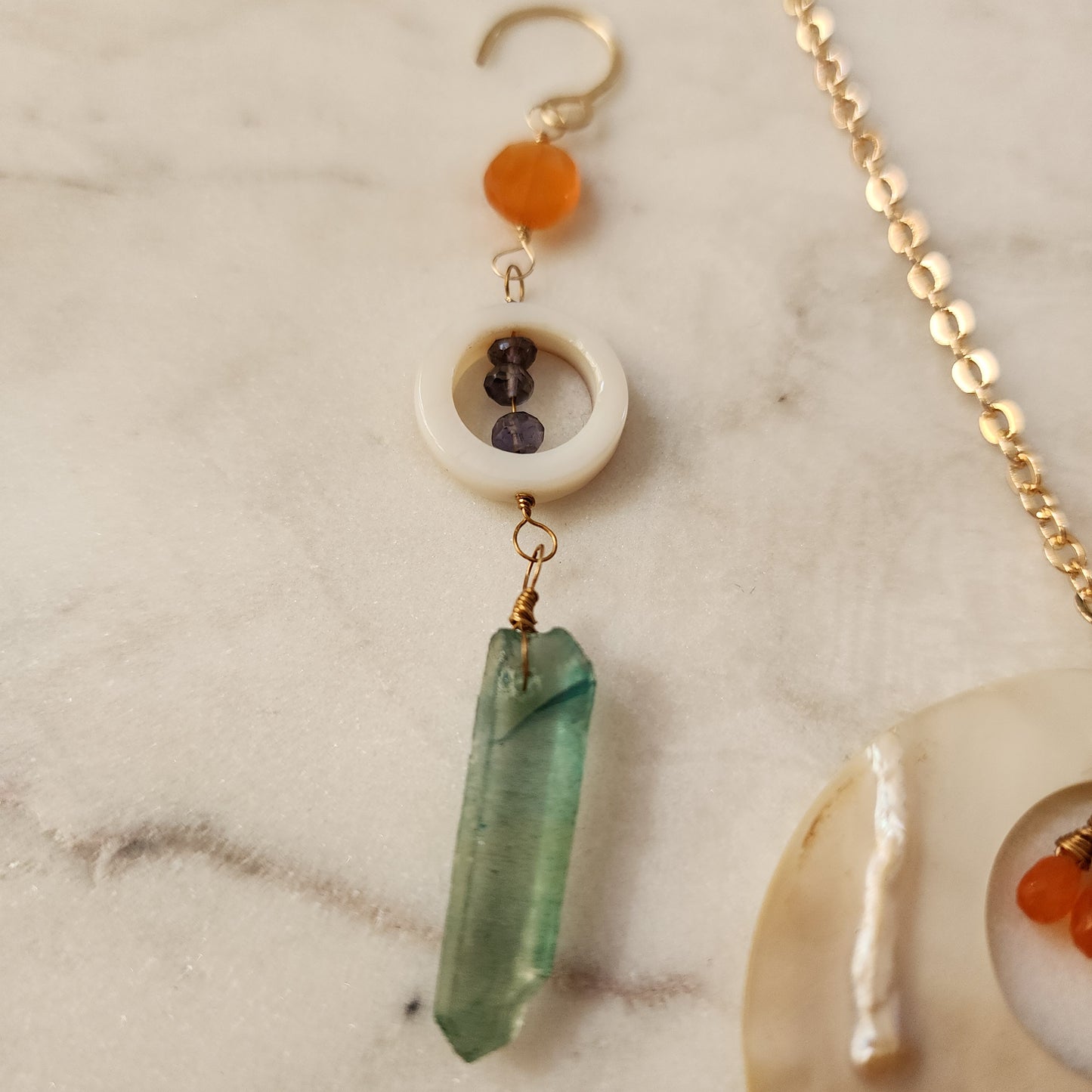 Solstice Tides Set – Shell, Carnelian, Iolite & Aqua Aura Quartz