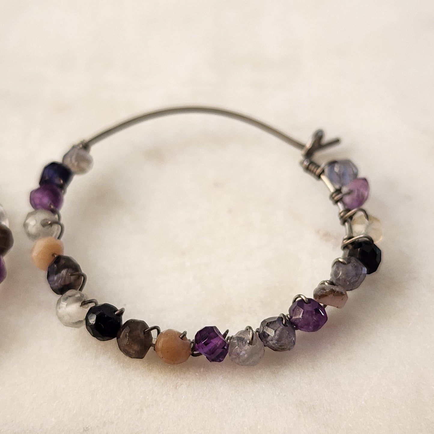 Prismatic Zircon Hoop Earrings — Hand-Wrapped on Titanium